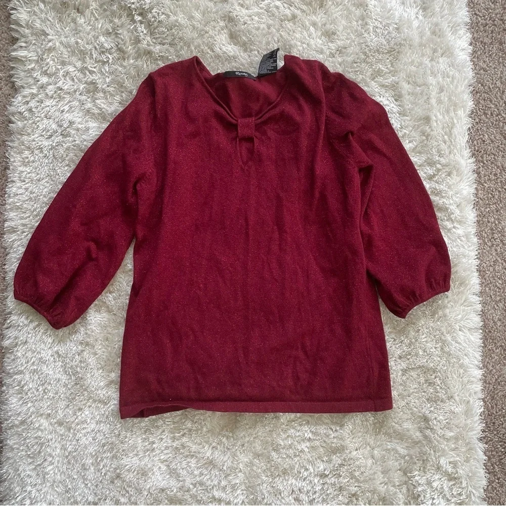 Ralsey Red Sparkly Metallic 3/4 Bell Sleeve V-Neck Keyhole